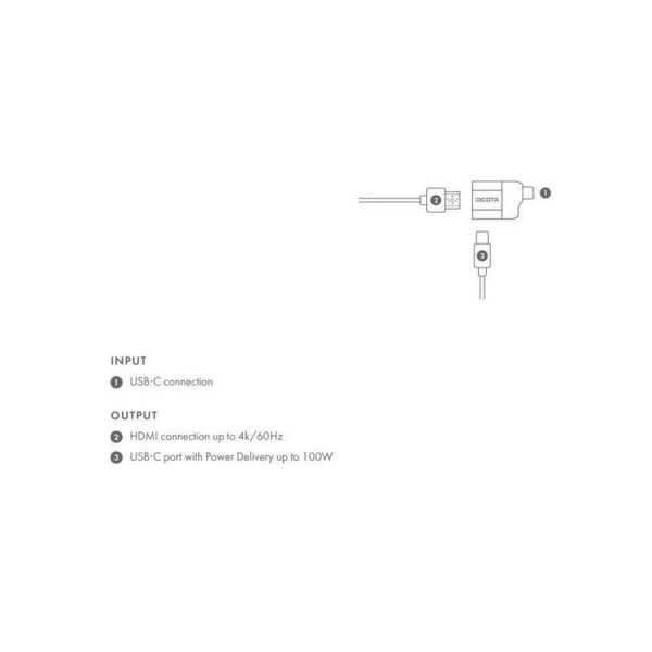 DICOTA USB-C to HDMI Adapter with PD(4K/100W), support 4K and 100W Power Delivery (PD) - SILVER