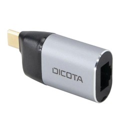 محول DICOTA USB-C إلى Ethernet Mini Adapter,  دعم شبكة Gigabit Ethernet بسرعة تصل إلى 1000 مب/ثا, يوفر توصيل الطاقة Power Delivery حتى 100W, دعم التشغيل الفوري - فضي 