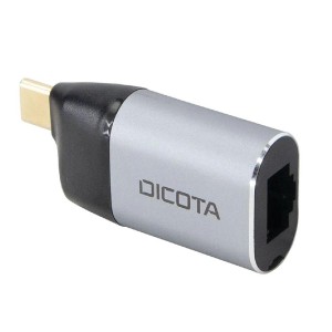 محول DICOTA USB-C إلى Ethernet Mini Adapter,  دعم شبكة Gigabit Ethernet بسرعة تصل إلى 1000 مب/ثا, يوفر توصيل الطاقة Power Delivery حتى 100W, دعم التشغيل الفوري - فضي 