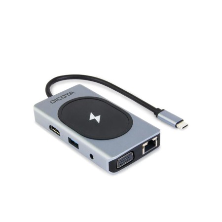 DICOTA USB-C 10-in-1 Charging Hub 4K PD 100W, HDMI output up to 4K, wireless charging up to 15W, RJ-45 LAN, PD up to 100W - Silver