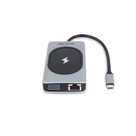 DICOTA USB-C 10-in-1 Charging Hub 4K PD 100W, HDMI output up to 4K, wireless charging up to 15W, RJ-45 LAN, PD up to 100W - Silver