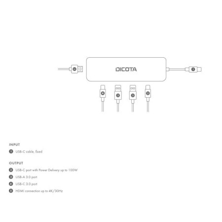 DICOTA USB-C 5-in-1 Video Hub 4K PD 100W multi-function hub, HDMI output up to 4K, PD up to 100W, 2x USB-C , 2x USB-A - Silver DICOTA USB-C 5-in-1 Video Hub 4K PD 100W multi-function hub, HDMI output up to 4K, PD up to 100W, 2x USB-C , 2x USB-A - Silver