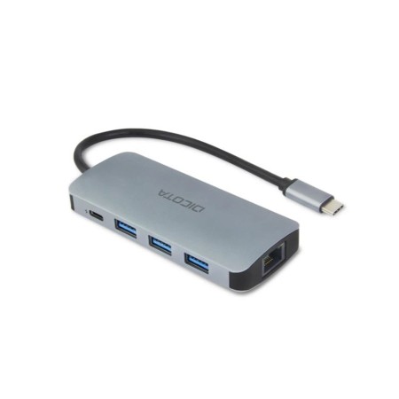 DICOTA USB-C 8-in-1 Multi-function Hub, HDMI 4K, PD 100W, 3 × USB-A and 1 × USB-C ports, RJ-45 LAN, Integrated SD / microSD - Silver