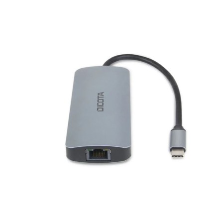 وحدة التوصيل DICOTA USB-C 13-in-1, مخرج HDMI بدقة 4K, ب 4 منافذ USB-A و منفذين USB-C, منفذ شبكة RJ-45, قارئ بطاقات SD و microSD, توصيل الطاقة PD حتى 100 واط - فضي