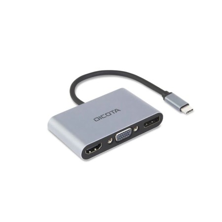 وحدة التوصيل المحمولة DICOTA USB-C Portable 5-in-1, تدعم العرض على شاشتين, مخارج HDMI و DP بدقة تصل إلى 4K, منافذ USB-A وUSB-C, تدعم الشحن السريع الى 100 واط - فضي