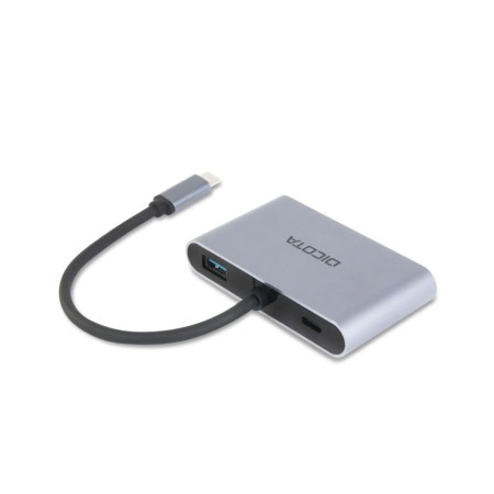 وحدة التوصيل المحمولة DICOTA USB-C Portable 5-in-1, تدعم العرض على شاشتين, مخارج HDMI و DP بدقة تصل إلى 4K, منافذ USB-A وUSB-C, تدعم الشحن السريع الى 100 واط - فضي