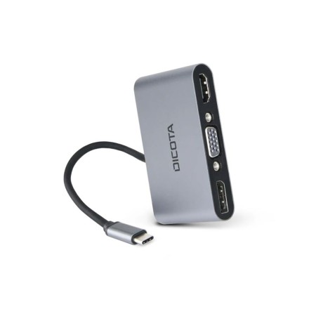 وحدة التوصيل المحمولة DICOTA USB-C Portable 5-in-1, تدعم العرض على شاشتين, مخارج HDMI و DP بدقة تصل إلى 4K, منافذ USB-A وUSB-C, تدعم الشحن السريع الى 100 واط - فضي
