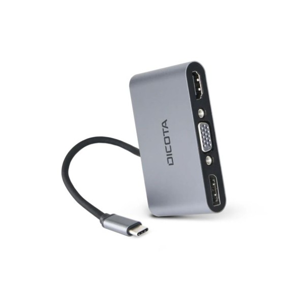 DICOTA D32064 USB-C Portable 5-in-1 Mini Docking Station, Supports up to 2 displays, USB-A and USB-C ports, PD up to 100W - Silver