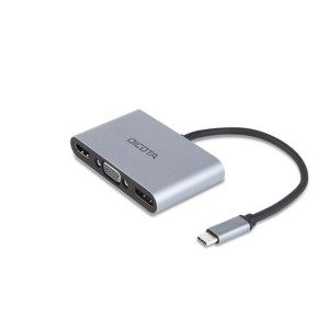 وحدة التوصيل المحمولة DICOTA USB-C Portable 5-in-1, تدعم العرض على شاشتين, مخارج HDMI و DP بدقة تصل إلى 4K, منافذ USB-A وUSB-C, تدعم الشحن السريع الى 100 واط - فضي 