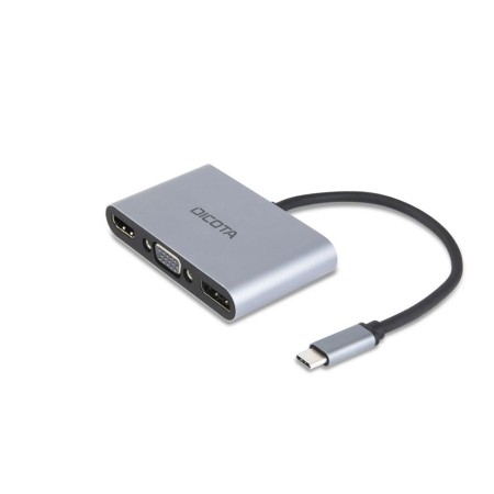 وحدة التوصيل المحمولة DICOTA USB-C Portable 5-in-1, تدعم العرض على شاشتين, مخارج HDMI و DP بدقة تصل إلى 4K, منافذ USB-A وUSB-C, تدعم الشحن السريع الى 100 واط - فضي