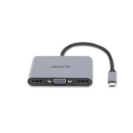 DICOTA D32064 USB-C Portable 5-in-1 Mini Docking Station, Supports up to 2 displays, USB-A and USB-C ports, PD up to 100W - Silver