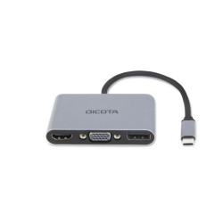 وحدة التوصيل المحمولة DICOTA USB-C Portable 5-in-1, تدعم العرض على شاشتين, مخارج HDMI و DP بدقة تصل إلى 4K, منافذ USB-A وUSB-C, تدعم الشحن السريع الى 100 واط - فضي 
