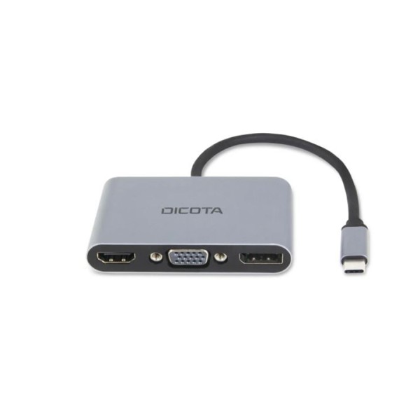 DICOTA D32064 USB-C Portable 5-in-1 Mini Docking Station, Supports up to 2 displays, USB-A and USB-C ports, PD up to 100W - Silver