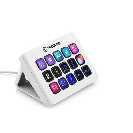 لوحة تحكم احترافية Elgato Stream Deck MK.2, مع 15 مفتاح LCD قابل للتخصيص, تنفيذ أوامر متعددة, متوافقة مع برامج البث المختلفة, توصيل عبر USB-C - أبيض