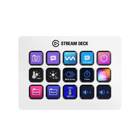 لوحة تحكم احترافية Elgato Stream Deck MK.2, مع 15 مفتاح LCD قابل للتخصيص, تنفيذ أوامر متعددة, متوافقة مع برامج البث المختلفة, توصيل عبر USB-C - أبيض