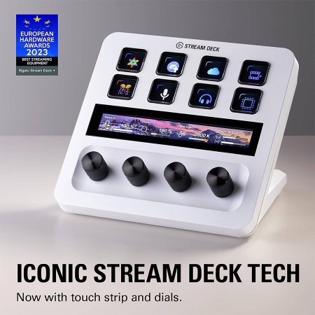 Elgato Stream Deck + Control surface, 8 customizable LCD keys, 4 multifunction 360° rotary dials, Integrated LCD touch panel, USB-C - WHITE Elgato Stream Deck + Control surface, 8 customizable LCD keys, 4 multifunction 360° rotary dials, Integrated LCD touch panel, USB-C - WHITE