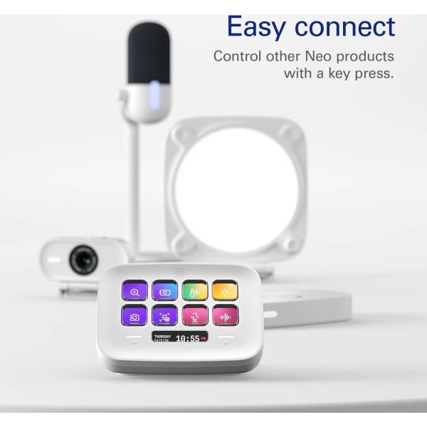 Elgato Stream Deck Neo, compact control pad, 8 LCD keys, touch strip, work with popular apps, easy setup - White