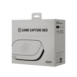 جهاز تسجيل خارجي Elgato Game Capture Neo,  تسجيل وبث الألعاب بجودة Full HD 1080p, تصميم Plug & Play, متوافق مع برامج البث الشهيرة مثل OBS Studio, يعمل عبر USB - أبيض