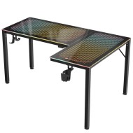 Eureka L60R-B Reversible L-Shaped Glass Gaming Desk - RGB LED