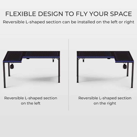 Eureka L60R-B Reversible L-Shaped Glass Gaming Desk - RGB LED
