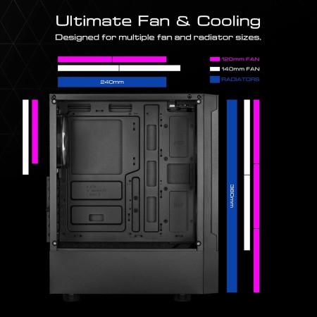 GAMING CASE  GAMDIAS TALOS E3 Mesh TEMP-GLASS  MID TOWER ATX  4x ARGB FANS - BLACK
