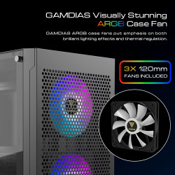 GAMING CASE  GAMDIAS TALOS E3 Mesh TEMP-GLASS  MID TOWER ATX  4x ARGB FANS - BLACK  GAMING CASE  GAMDIAS TALOS E3 Mesh TEMP-GLASS  MID TOWER ATX  4x ARGB FANS - BLACK