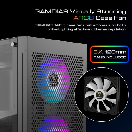 GAMING CASE  GAMDIAS TALOS E3 Mesh TEMP-GLASS  MID TOWER ATX  4x ARGB FANS - BLACK