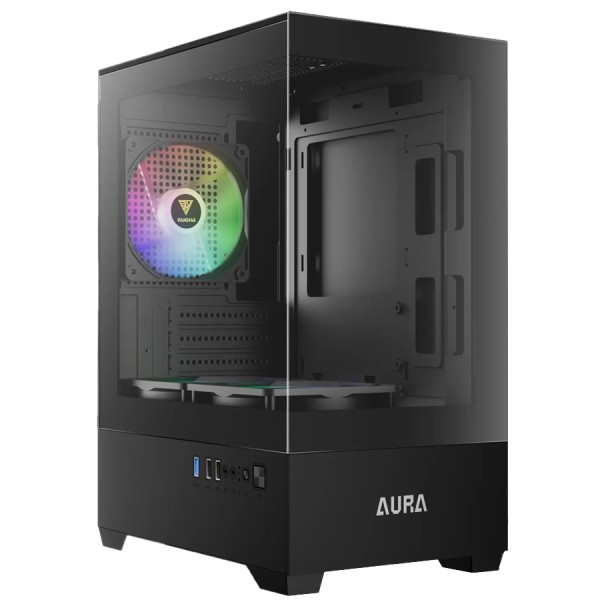 صندوق احترافي GAMDIAS Aura GC9M, يدعم لوحات Mini-ITX وMicro-ATX, يدعم 3 مراوح 120 ملم ARGB - أسود