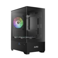 صندوق احترافي GAMDIAS Aura GC9M, يدعم لوحات Mini-ITX وMicro-ATX, يدعم 3 مراوح 120 ملم ARGB - أسود 