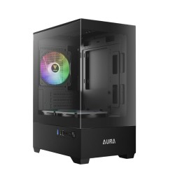 صندوق احترافي GAMDIAS Aura GC9M, يدعم لوحات Mini-ITX وMicro-ATX, يدعم 3 مراوح 120 ملم ARGB - أسود 