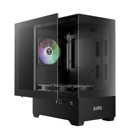 صندوق احترافي GAMDIAS Aura GC9M, يدعم لوحات Mini-ITX وMicro-ATX, يدعم 3 مراوح 120 ملم ARGB - أسود