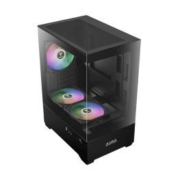 صندوق احترافي GAMDIAS Aura GC9M, يدعم لوحات Mini-ITX وMicro-ATX, يدعم 3 مراوح 120 ملم ARGB - أسود 