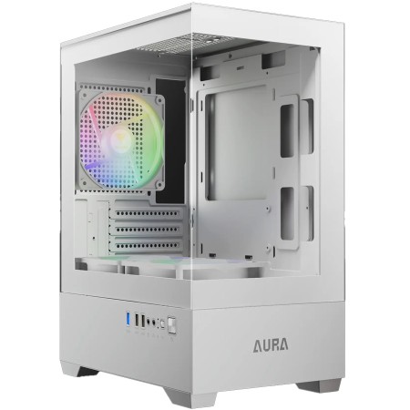 صندوق احترافي GAMDIAS Aura GC9M, يدعم لوحات Mini-ITX وMicro-ATX, يدعم 3 مراوح 120 ملم ARGB - أبيض