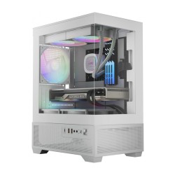 صندوق احترافي GAMDIAS Aura GC9M, يدعم لوحات Mini-ITX وMicro-ATX, يدعم 3 مراوح 120 ملم ARGB - أبيض 