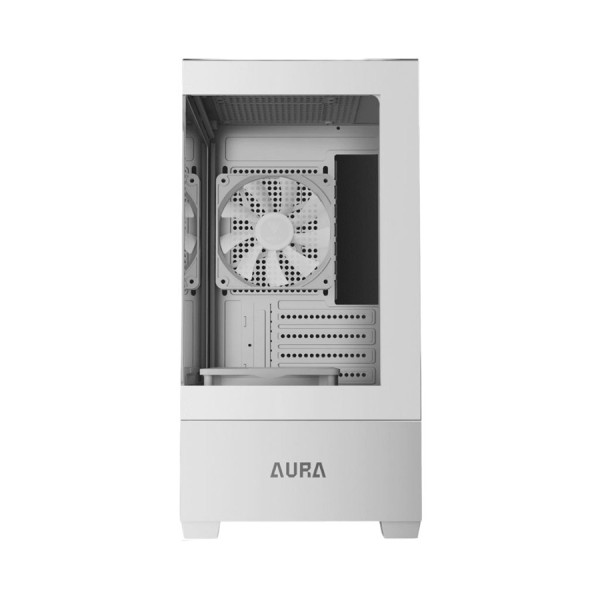 صندوق احترافي GAMDIAS Aura GC9M, يدعم لوحات Mini-ITX وMicro-ATX, يدعم 3 مراوح 120 ملم ARGB - أبيض