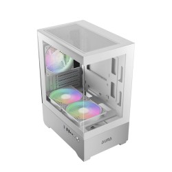 صندوق احترافي GAMDIAS Aura GC9M, يدعم لوحات Mini-ITX وMicro-ATX, يدعم 3 مراوح 120 ملم ARGB - أبيض 