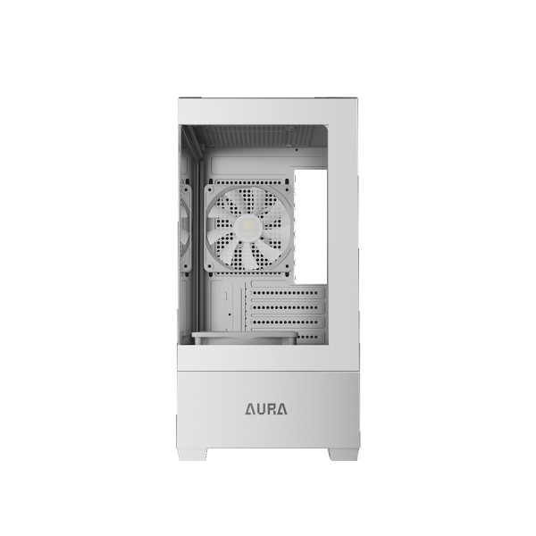صندوق احترافي GAMDIAS Aura GC9M, يدعم لوحات Mini-ITX وMicro-ATX, يدعم 3 مراوح 120 ملم ARGB - أبيض