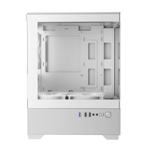 صندوق احترافي GAMDIAS Aura GC9M, يدعم لوحات Mini-ITX وMicro-ATX, يدعم 3 مراوح 120 ملم ARGB - أبيض