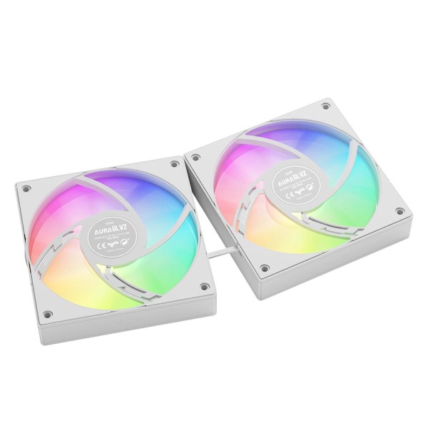 مبرد مائي GAMDIAS AURA GL240 V2, مقاس 240 ملم, مروحتان مقاس 120 ملم, متوافق مع معظم مقابس Intel وAMD, نظام إضاءة ARGB قابل للمزامنة مع مختلف اللوحات - أبيض