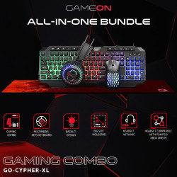 GAMEON AiO Gaming Bundle KEYBOARD MOUSE HEADEST MOUSEPAD 4 IN 1 COMBO - BLACK GAMEON AiO Gaming Bundle KEYBOARD MOUSE HEADEST MOUSEPAD 4 IN 1 COMBO - BLACK