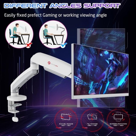 GAMEON  MECHANICAL SPRING MONITOR SINGLE ARM (17 - 32 inch) - White 