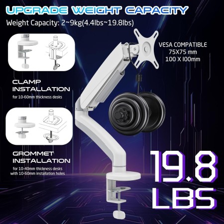 GAMEON  MECHANICAL SPRING MONITOR SINGLE ARM (17 - 32 inch) - White 