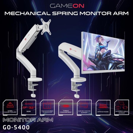 GAMEON  MECHANICAL SPRING MONITOR SINGLE ARM (17 - 32 inch) - White 
