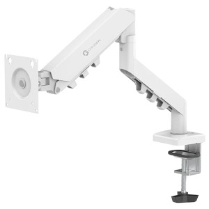 حامل شاشة GAMEON تدعم الشاشات من 17" إلى 32"، وزن 2 – 9 كجم، مزودة بنظام زنبرك غازي مدمج، خيارات تثبيت مزدوجة، لوحة VESA قابلة للدوران 360° - ابيض