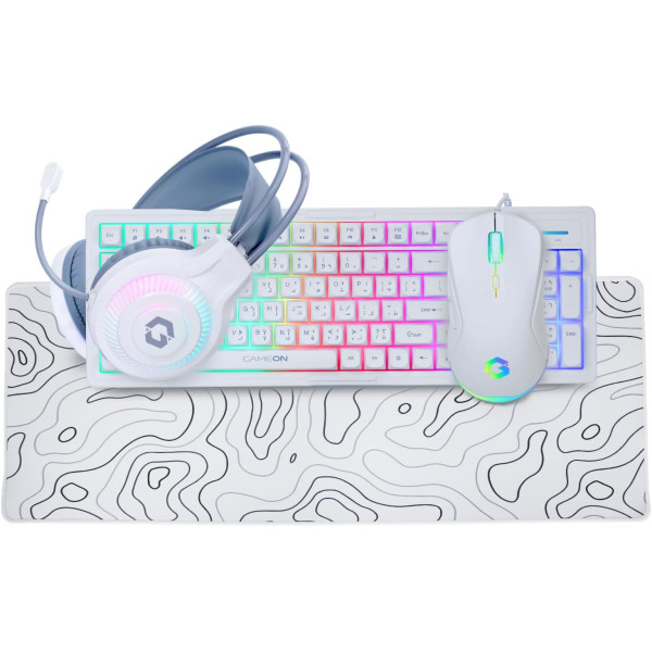 AiO Gaming Bundle GAMEON KEYBOARD|MOUSE HEADEST MOUSEPAD 4 IN 1 COMBO - White AiO Gaming Bundle GAMEON KEYBOARD|MOUSE HEADEST MOUSEPAD 4 IN 1 COMBO - White