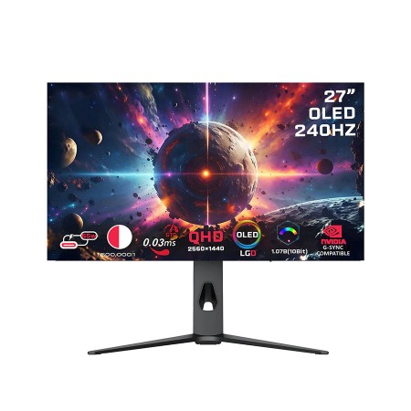 شاشة  العاب احرتافية GAMEON Signature X, مقاس 27 بوصة OLED, دقة QHD, معدل تخديث 240 هرتز , زمن استجالة 0.03 م/ثا, دعم G-Sync, منفذ Type-C  قدرة 65 واط - أسود