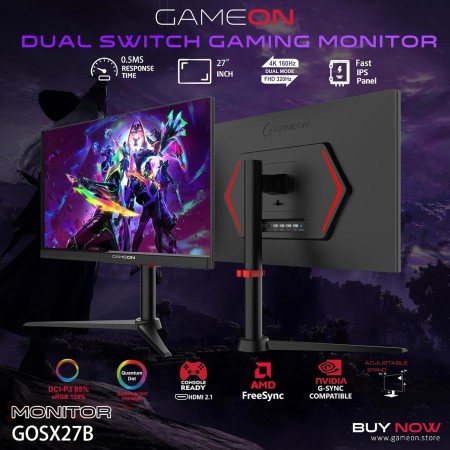 GAMEON GAMING MONITOR GOSX27B 27 inch Switch X Series 4K UHD/FHD Fast iPS 160Hz  0.5MS