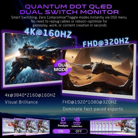 GAMEON GAMING MONITOR GOSX27B 27 inch Switch X Series 4K UHD/FHD Fast iPS 160Hz  0.5MS