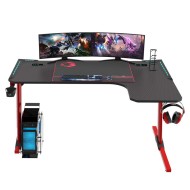 GAMEON Phantom L-Shaped RGB Flowing Light Gaming Desk (140cm - Mouse pad) Qi Wireless Charger & USB Hub - Black