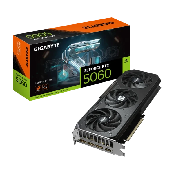 كرت شاشة  GIGABYTE RTX 5060 GAMING OC بسعة 8GB GDDR7 – تبريد ثلاثي وأداء فائق مع إضاءة RGB